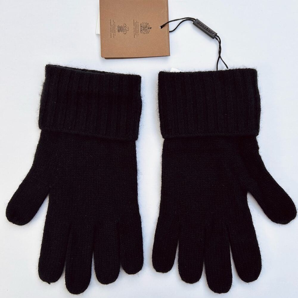 Burberry Kingdom Logo Cashmere Gloves in Black and White Size Small/Medium‎ - Picture 4 of 8